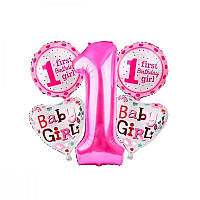 Набір з 5 фольгованих куль 1 рік для дівчинки Pelican