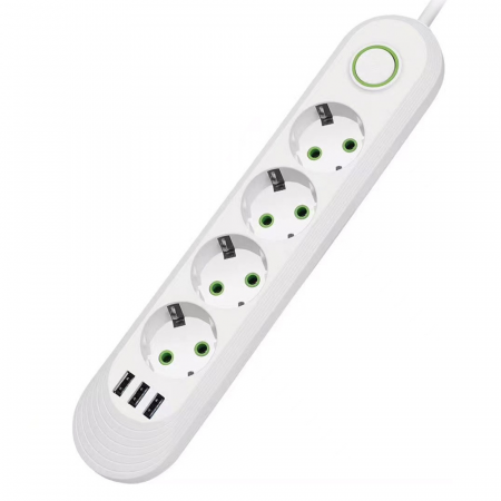 Мережевий фільтр живлення Donglixia F04U 4 розетки 3 USB подовжувач 2 метра, фото 1