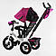 Триколісний велосипед з батьківською ручкою Best Trike Темно рожевий, надувні колеса, фара з USB, пульт, фото 5