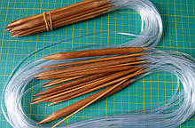 Набір бамбукових спиць 13 см, на волосіні 70 см. 17 пар