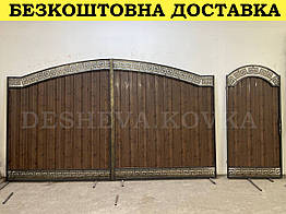 Ворота ковані з профнастилом і хвірткою Код: А-01237