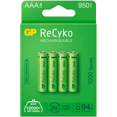 Акумуляторні батарейки GP Batteries AAA 950mAh NiMh 4шт ReCyko 1000 Series (Оригінал)