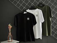 Чоловічий Комплект із трьох футболок Adidas (чорна, біла, хакі) / Мужской комплект из трех футболок