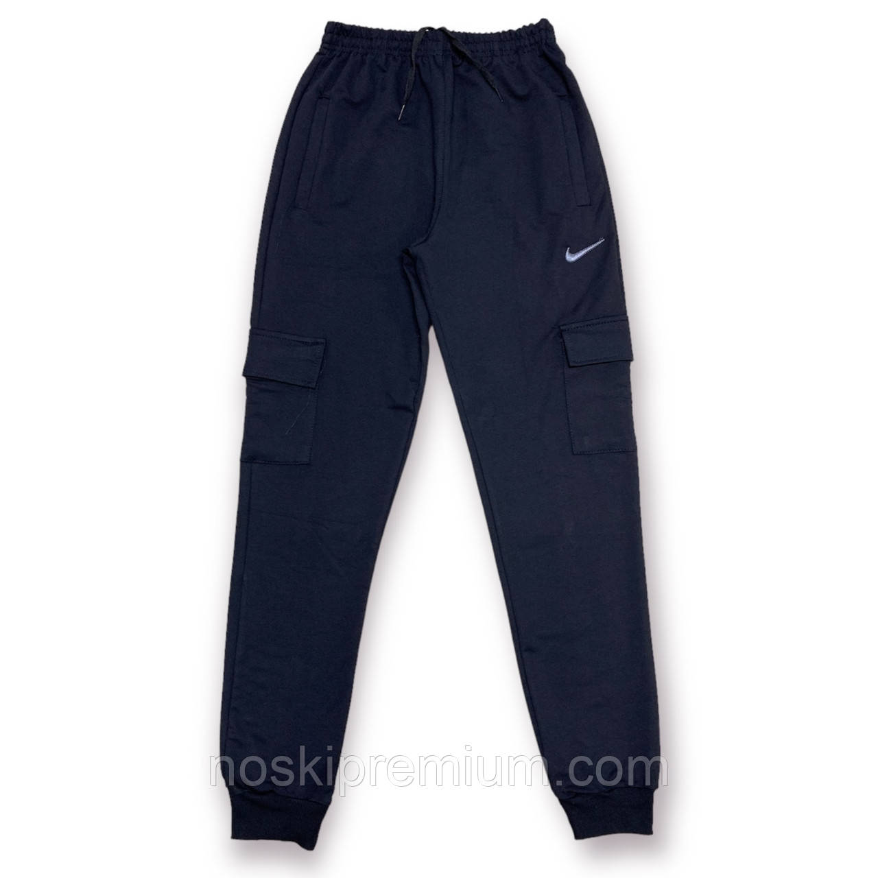 Штани спортивні чоловічі з манжетом двонитка пеньє Nike, 4 кишені, розміри 46-54, темно-сині, 4002, фото 1