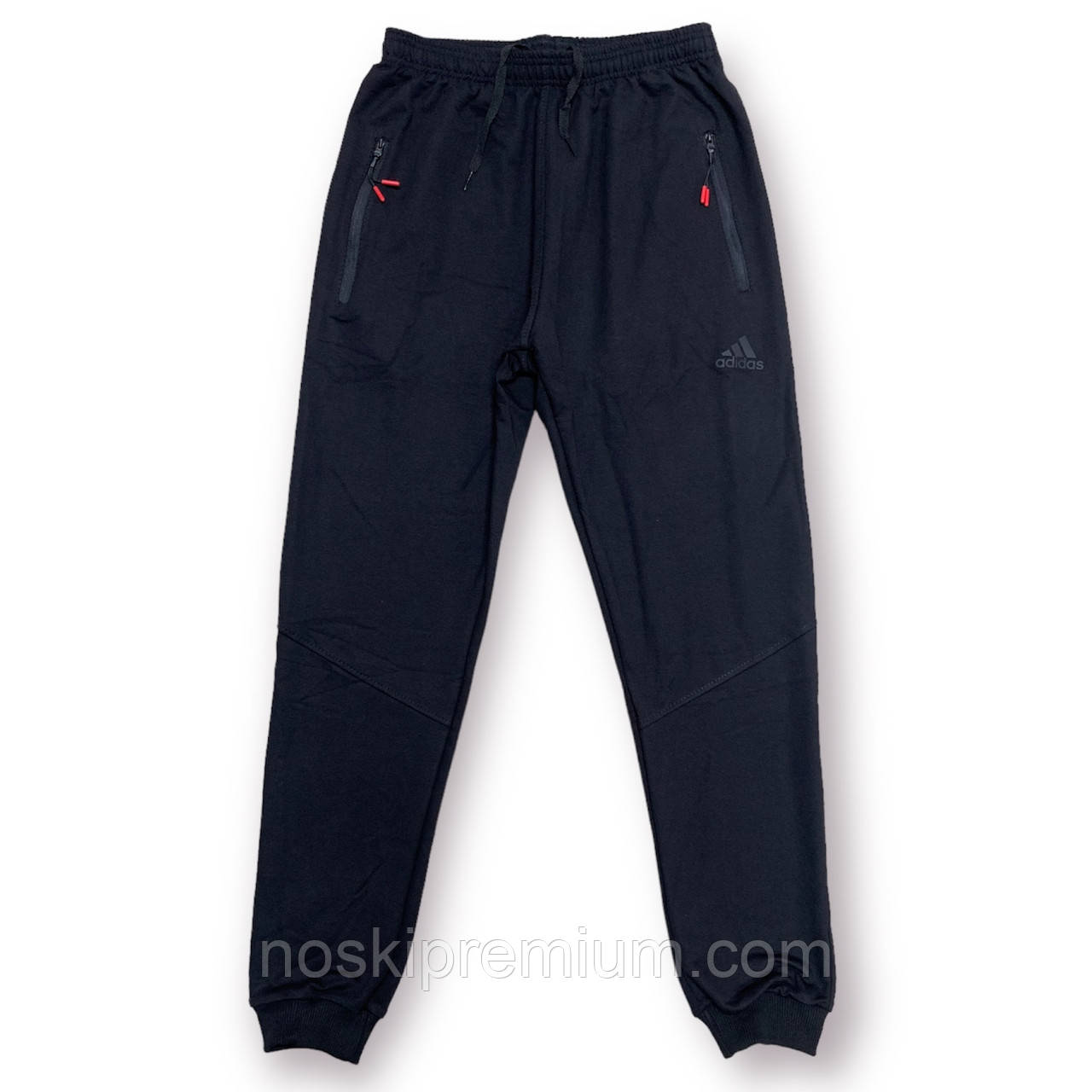 Штани спортивні чоловічі з манжетом двонитка пеньє Adidas, розміри 46-54, чорні, 4062