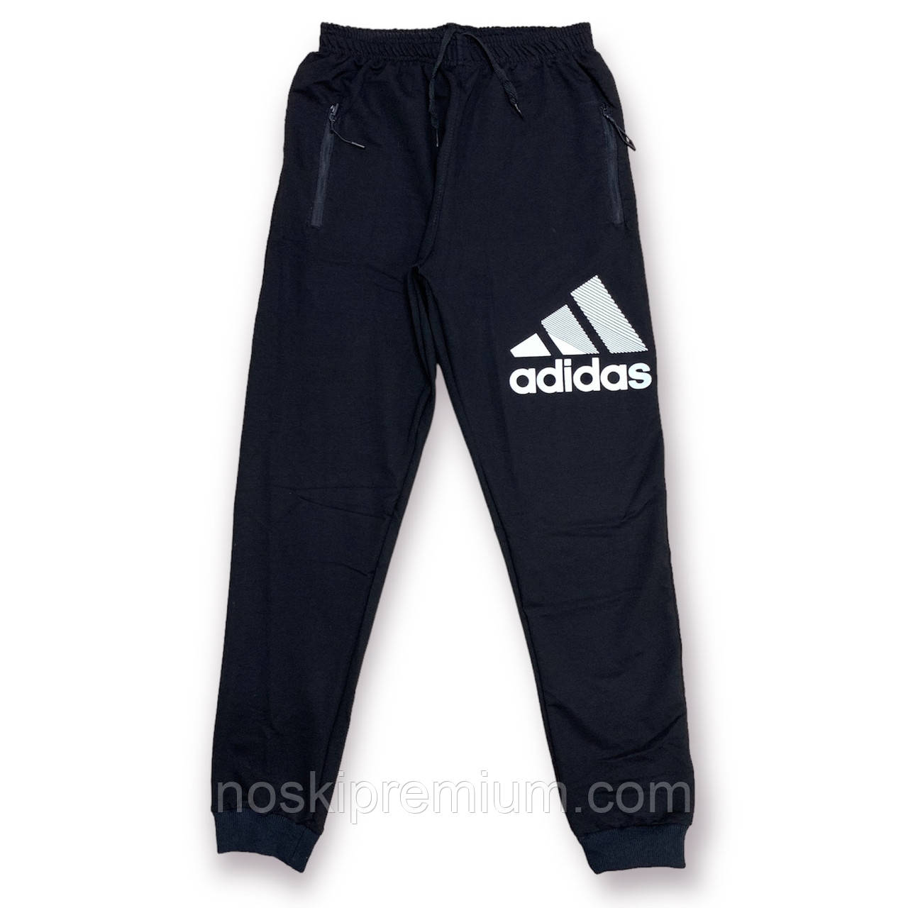 Штани спортивні чоловічі з манжетом двонитка пеньє Adidas, розміри 46-54, чорні, 4060