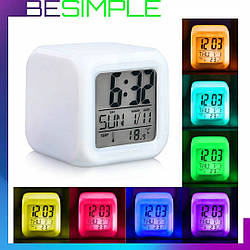 Годинник нічник-хамелеон з термометром, CX 508 / Настільний годинник з будильником, календарем та LED підсвічуванням