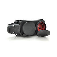 Колодка PiPo PP/SP-3132/2/44/16B, 16 А, 220-240В, IP44, із заглушкою, із заземленням 2 гнізда, каучук, чорний,