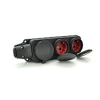Колодка PiPo PP/SP-3133/3/44/16B, 16 А, 220-240В, IP44, із заглушкою, із заземленням 3 гнізда, каучук, чорний,