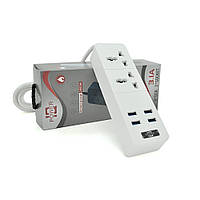 Мережевий фільтр ТВ-Т07, 2 розетки + 4 USB, 2 м, переріз 3х0,75 мм, 2500 W, White, Box