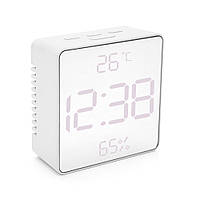Електронний годинник VST-887Y Дзеркальний дисплей, з датчиком температури та вологості, будильник, живлення від кабелю