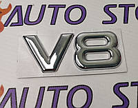Эмблема шильдик логотип "V8" 80 Х 30 мм Хромированная
