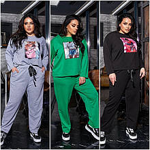 Жіночий прогулянковий костюм з якісної двунитки з кофти та штанів розміри великі