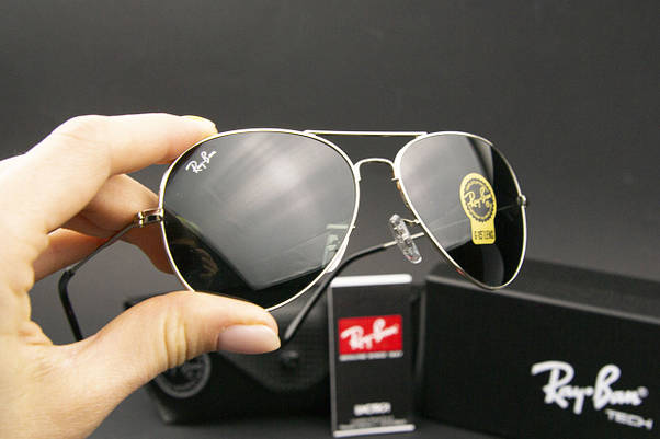 Сонцезахисні окуляри RAY BAN Aviator + футляр (арт. RB3025) чорні/срібна оправа, фото 6