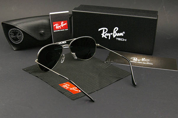 Сонцезахисні окуляри RAY BAN Aviator + футляр (арт. RB3025) чорні/срібна оправа, фото 3