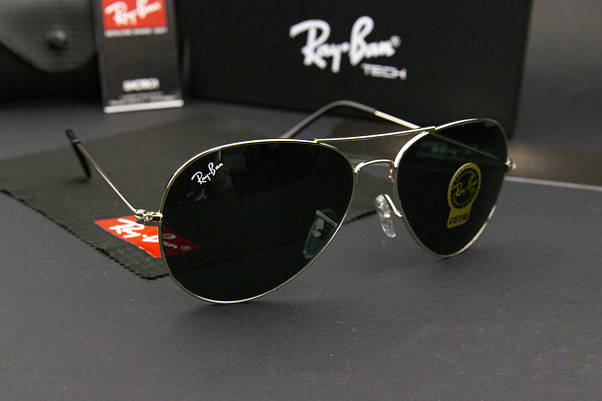 Сонцезахисні окуляри RAY BAN Aviator + футляр (арт. RB3025) чорні/срібна оправа, фото 4