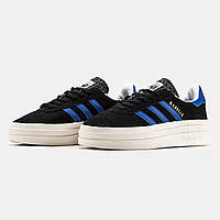 Кеды Adidas Gazelle Bold Shoes Blue черные с синим для девушек. Стильные женские кроссовки Адидас Газель.