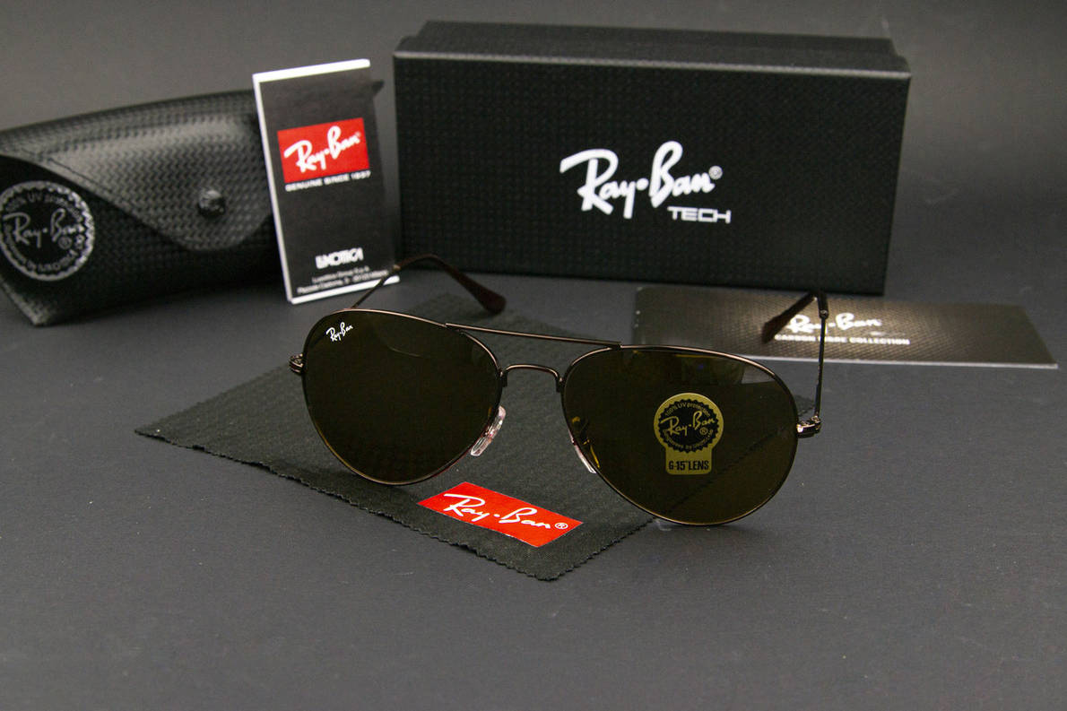 Сонцезахисні окуляри RAY BAN Aviator + футляр (арт. RB3025) коричневі/коричнева оправа, фото 1