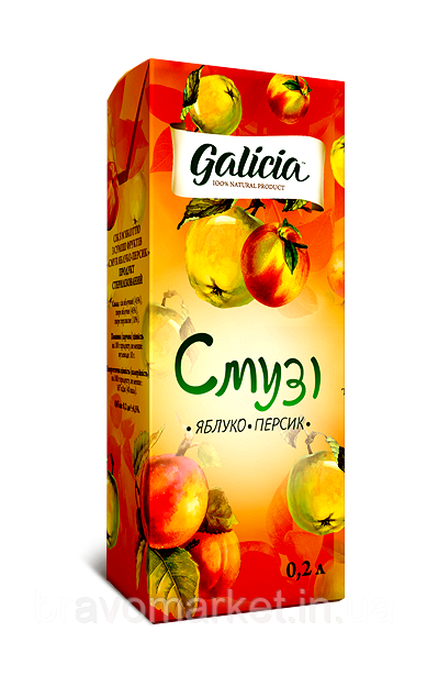 Смузі яблуко-персик 200 мл ТМ Galicia, фото 1