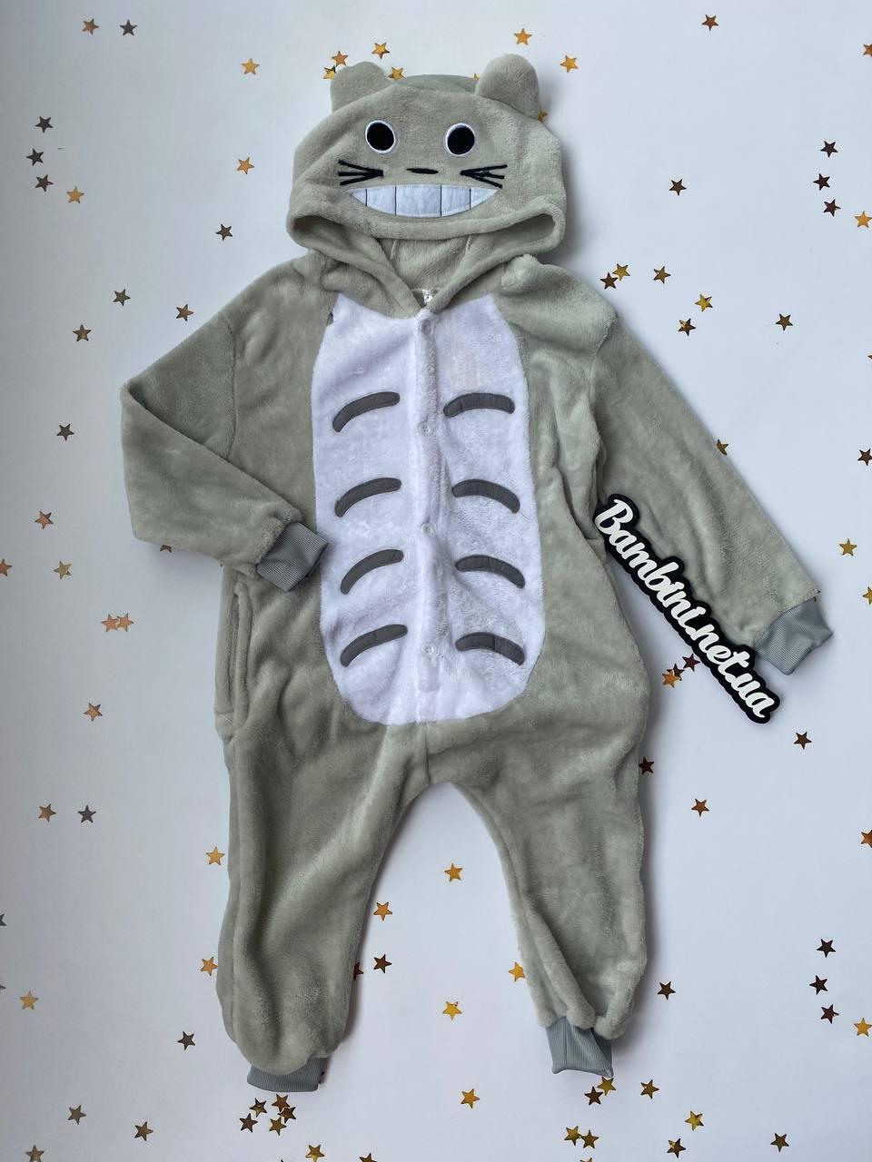 Піжама кігурумі дитяча Кіт Сіре 6820 Bambini, Серый, Унисекс, Весна Осень, 100, фото 1