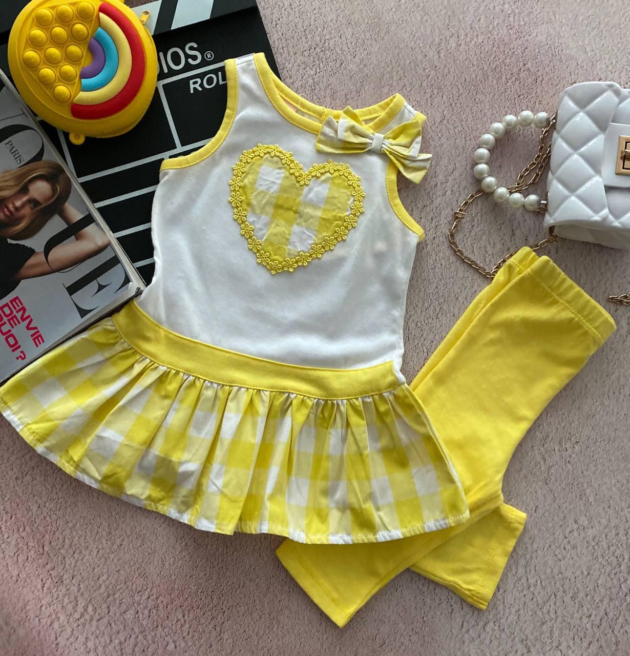 Комплект для дівчинки 2-ка майка з рюшею Біло - Жовта + легінси Жовті LV-15 headquartero, Жёлтый, Девочка, Лето, 12/18 мес., фото 1