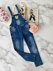 Модні дитячі джинси комбінезон для дівчаток 19005, Babe, Синій, Для дівчаток, Літо, 122