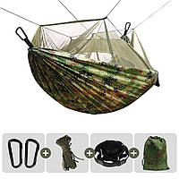 Гамак с москитной сеткой камуфляж пиксель 270×150см до 100 кг / Гамак палатка походной для отдыха