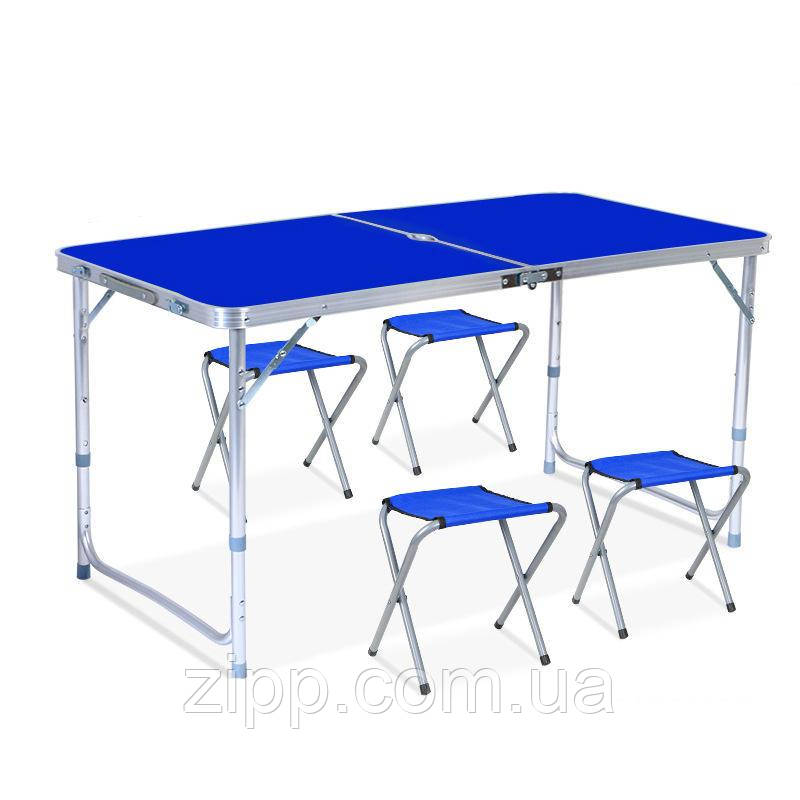 Стіл зі стільцями для пікніка Easy Campi 120х60х70см Синій | Розкладний стіл для пікніка