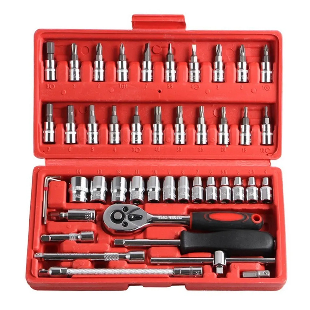 Набір інструментів із 46 предметів PIECE TOOL SET / Кейс з інструментами для ремонту / Набір торцевих ключів, фото 1