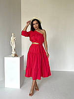 Шикарное женское платье на одно плечё с размером на талии в цвете малина 42,44,46,48