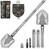 Лопата Мультитул для туризму та кемпінгу універсальна 11 в 1 туристична похідна складана в чохлі, фото 4