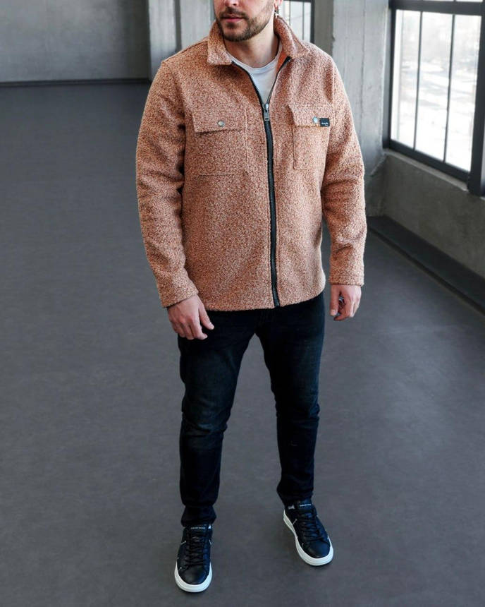 Чоловіча куртка-сорочка баранчик бежева, Повсякденна чоловіча куртка-сорочка з довгими рукавами весняна, фото 1