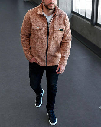 Чоловіча куртка-сорочка баранчик бежева, Повсякденна чоловіча куртка-сорочка з довгими рукавами весняна, фото 2