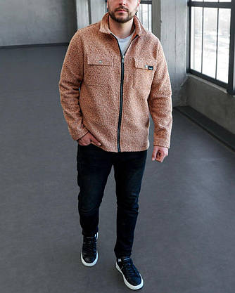 Чоловіча куртка-сорочка баранчик бежева, Повсякденна чоловіча куртка-сорочка з довгими рукавами весняна, фото 4