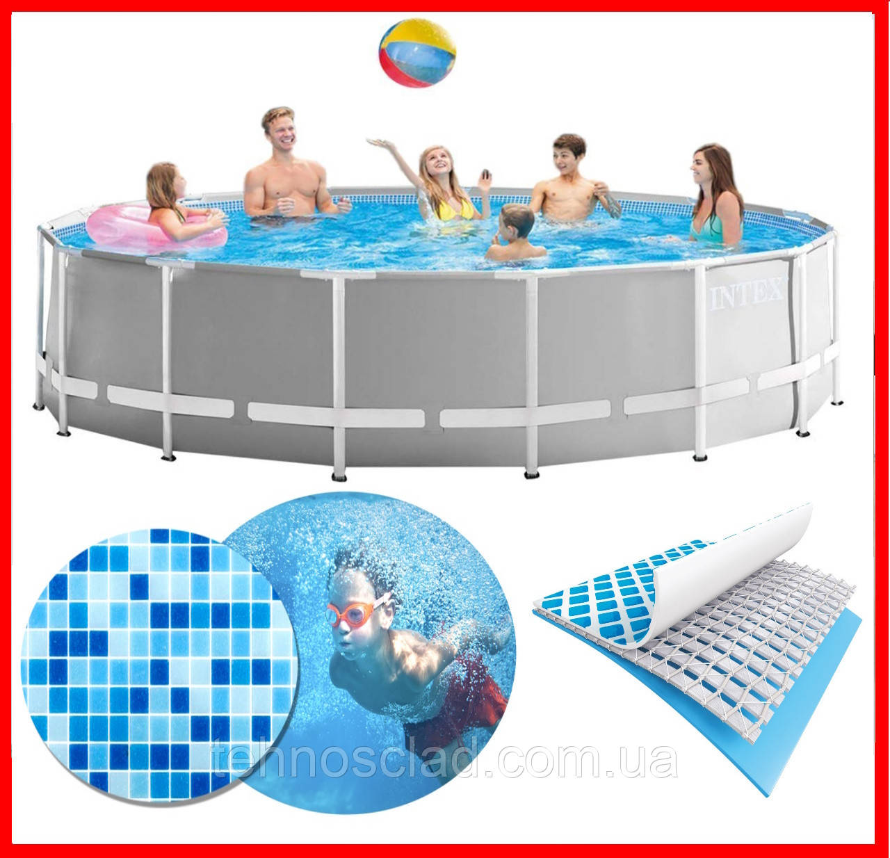 Бассейн Каркасный Intex 26726 Круглый Серый 457/122 См для Дома Дачи ...