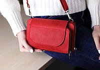 Червона сумка жіноча через плече з натуральної шкіри на блискавці / Маленька сумка гаманець для телефону