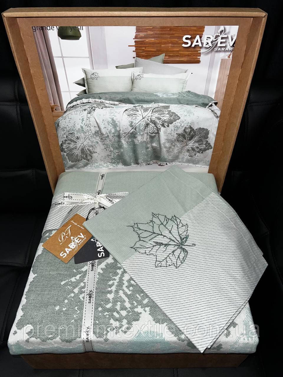 Комплект постельного белья c Покрывалом-Пике Евро размер Luxe Sarev Grande Yesil - фото 5 - id-p1832148246