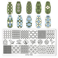 Пластина для стемпинга на ногтях полоски геометрия птички JinTian- Y065
