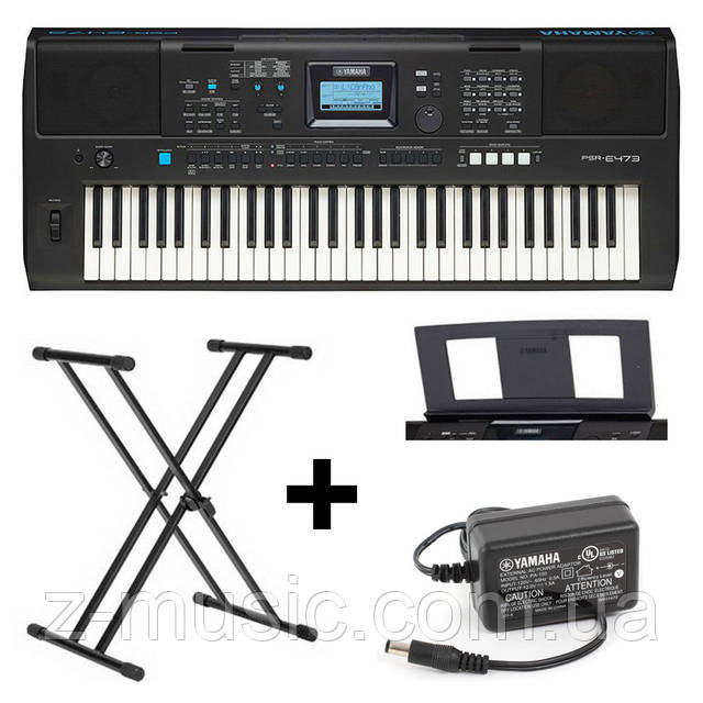 Синтезатор Yamaha PSR-E473 + стійка посилена, пюпітр, блок
