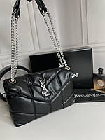 Женская Сумка Yves Saint Laurent Puffer Small Chain Bag in Quilted Lambskin черная с серебристым лого Турция