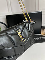 Женская Сумка Yves Saint Laurent Puffer Small Chain Bag in Quilted Lambskin черная с золотистым лого Турция