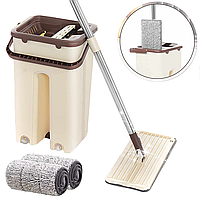Швабра лентяйка 2в1 с ведром Scratch Cleaning Mop, Коричневый / Набор для уборки швабра с отжимном и ведром