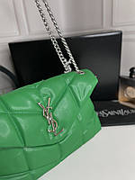 Женская Сумка Yves Saint Laurent Puffer Small Chain Bag in Quilted Lambskin зеленая с серебристым лого Турция