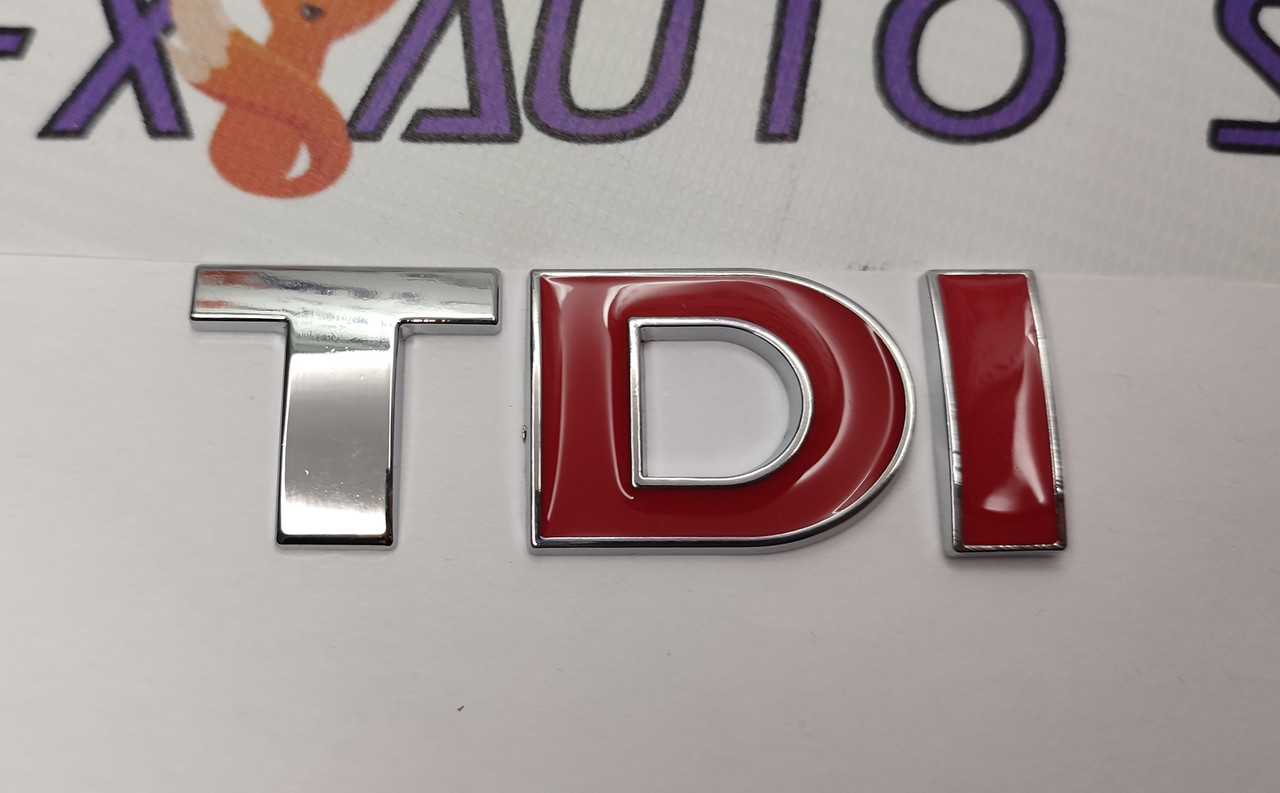 Емблема шильдик логотип "TDI" 75 Х 26 мм Хромована з червоним для VOLKSWAGEN SKODA VAG