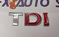 Эмблема шильдик логотип "TDI" 75 Х 26 мм Хромированная с красным для VOLKSWAGEN SKODA VAG