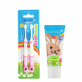 Набір Brush-Baby First Brush (паста 50 мл зайчик+2 рожеві щітки)