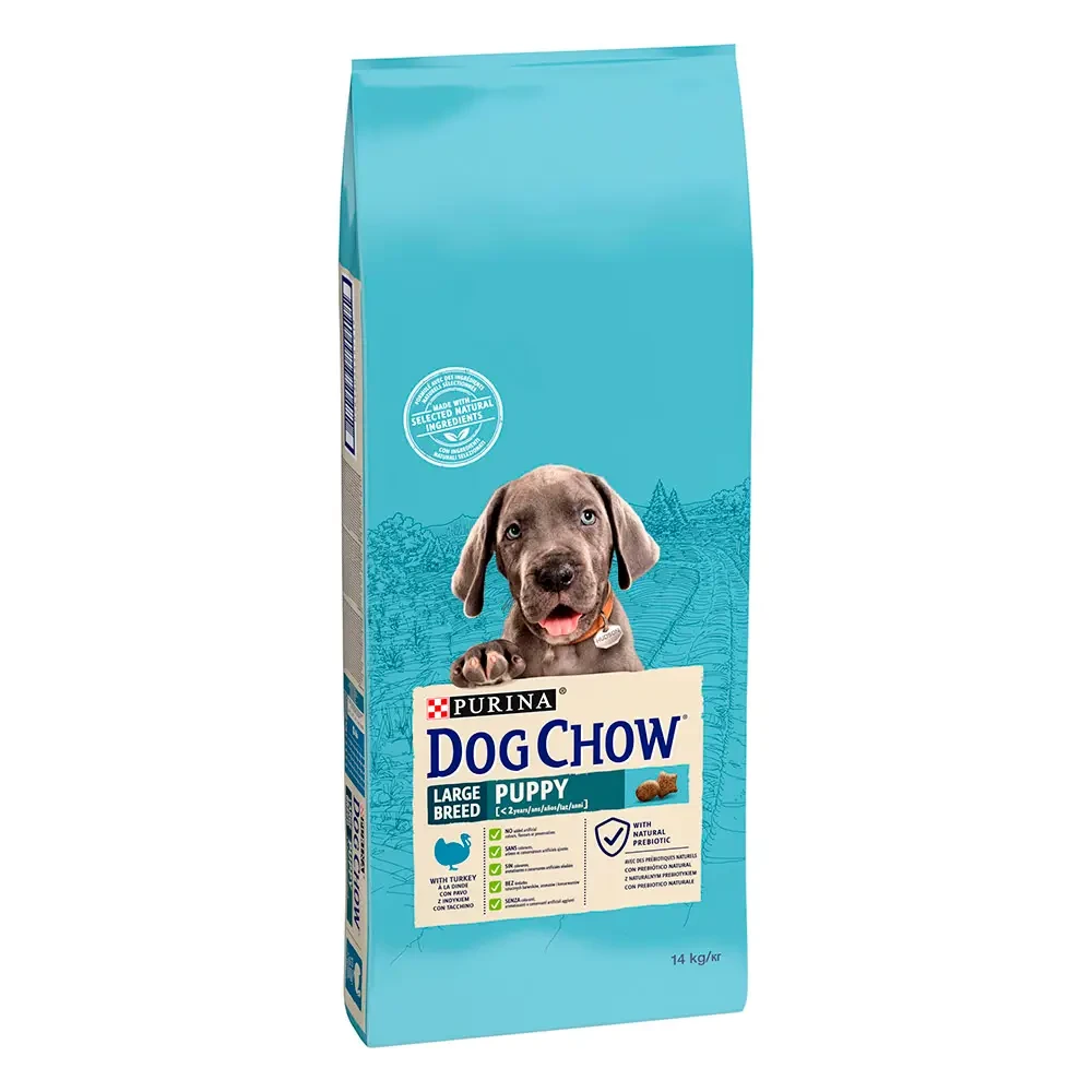 Сухий корм для цуценят та молодих собак великих порід Dog Chow Puppy Large Breed Turkey 14 кг (індичка)