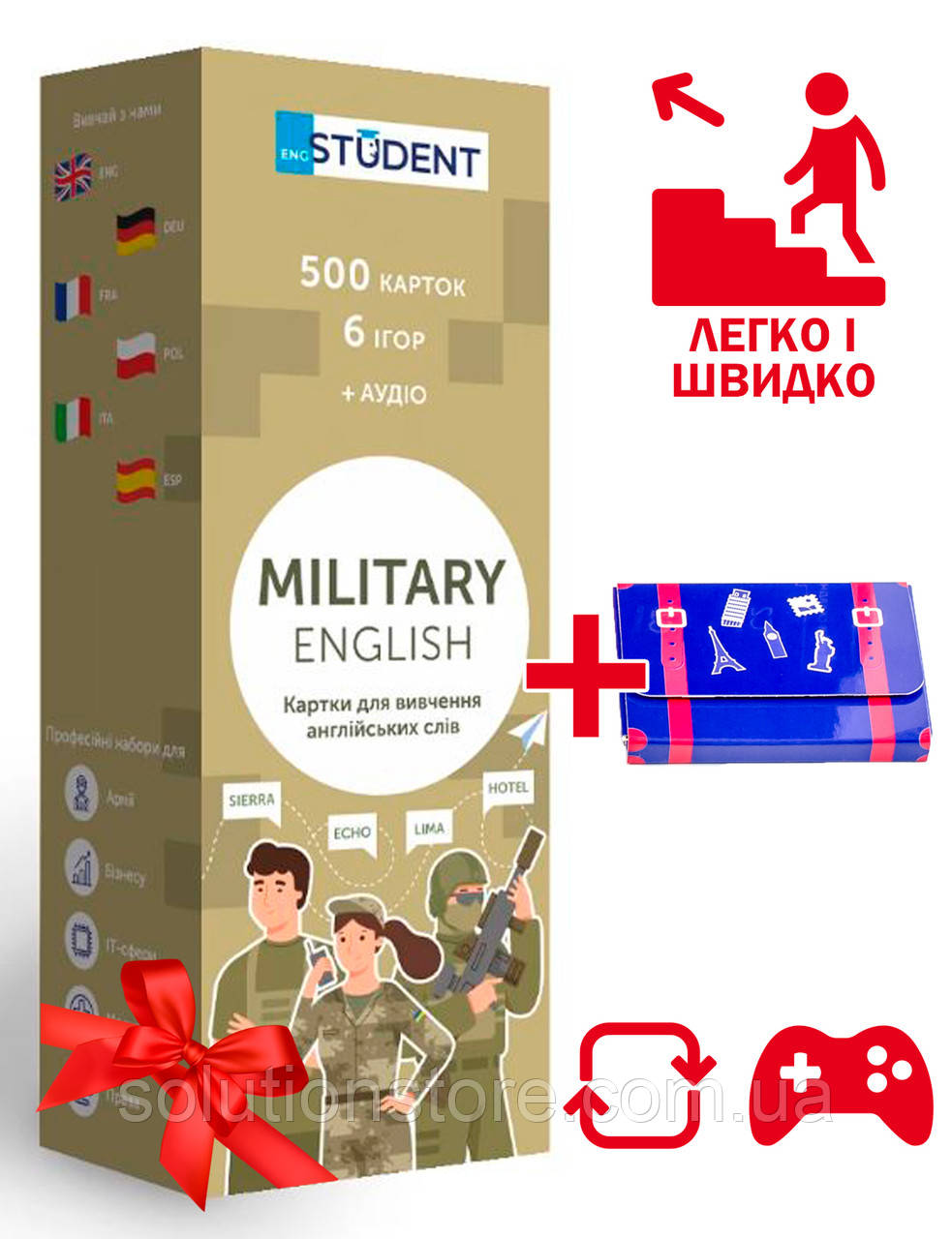 Картки для вивчення англійської мови MILITARY ENGLISH набір із 500 карт із дорожнім футляром