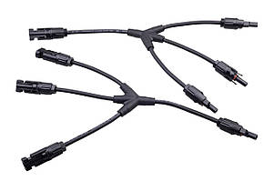 Конектор-розгалужувач Y-подібний для 3-х панелей з проводами MC4 (пара) для сонячних панелей