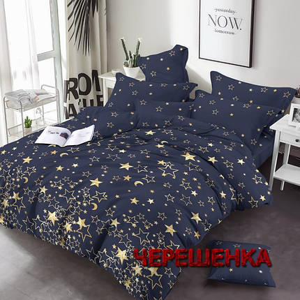 Тканина для постільної білизни Бязь "Gold" Lux GL1926 (A+B) - (50м+50м) крупні та дрібні зірки на синьому (компанія), фото 1
